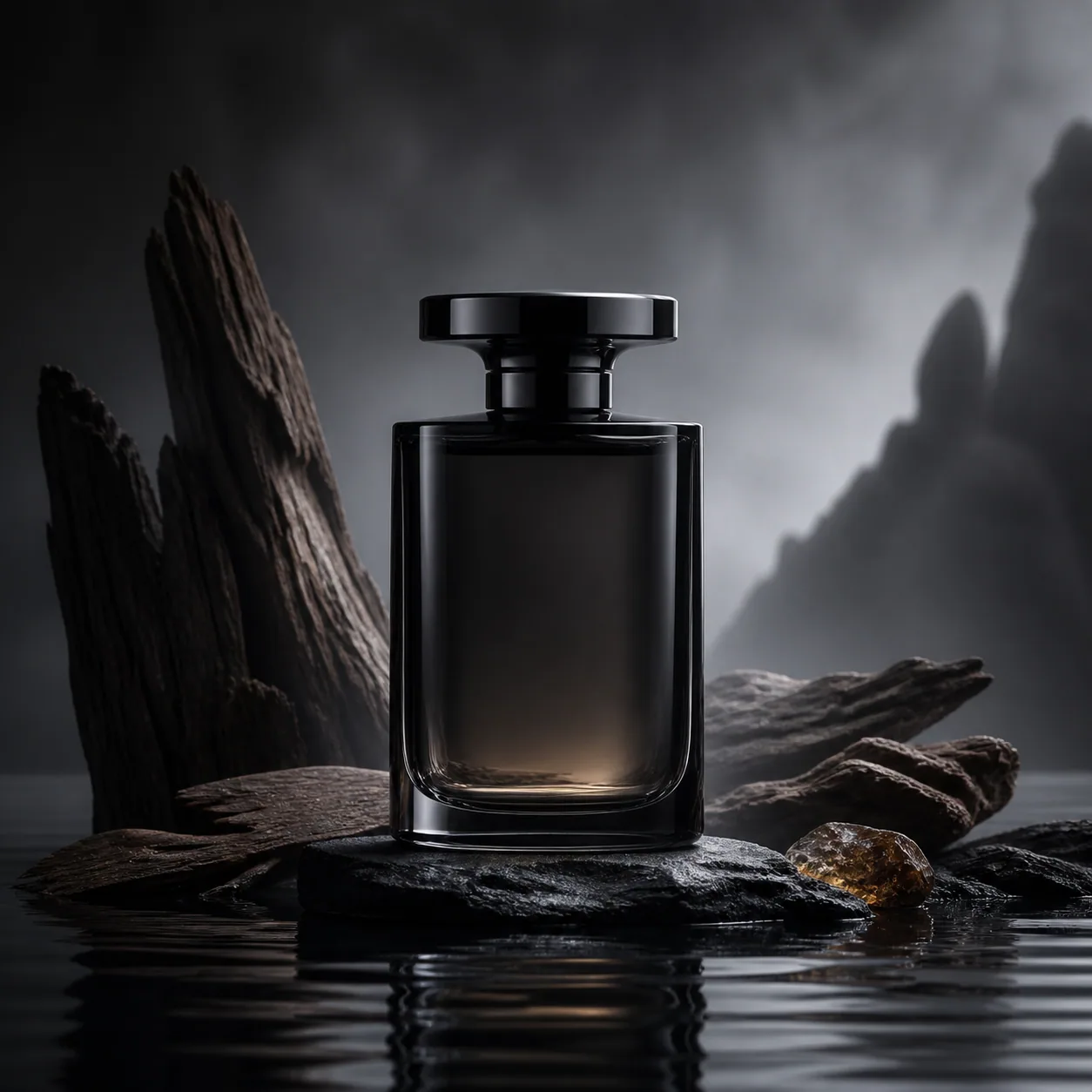 Quiet Order dark-glass and wood concept visual